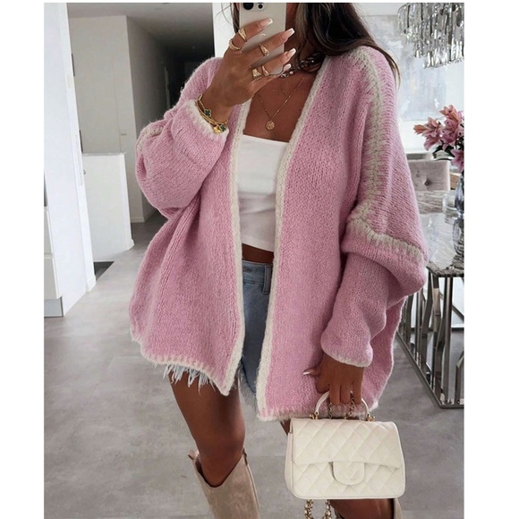 Cozy Stitch Detail Open Front oversized Cardigan - Picture 2 of 5